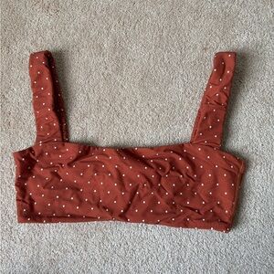 We wore what size medium in burnt orange/reddish and white polka dot